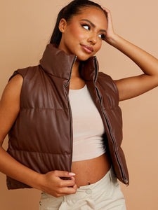 PU Leather Cropped Padded Vest