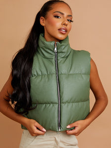 PU Leather Cropped Padded Vest