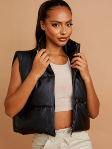 PU Leather Cropped Padded Vest