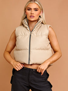 PU Leather Cropped Padded Vest