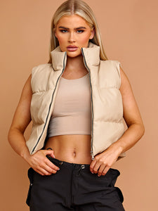 PU Leather Cropped Padded Vest